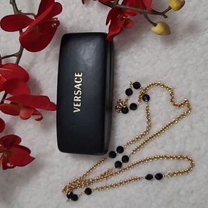 Versace Sunglasses Case Clamshell Hard Black Eyeglass Eyewear New Cleaning Cloth